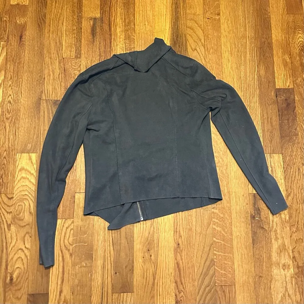 BlankNYC Women’s XS Gray Faux Suede Long Sleeve Asymmetrical Draped Moto Jacket - Image 6