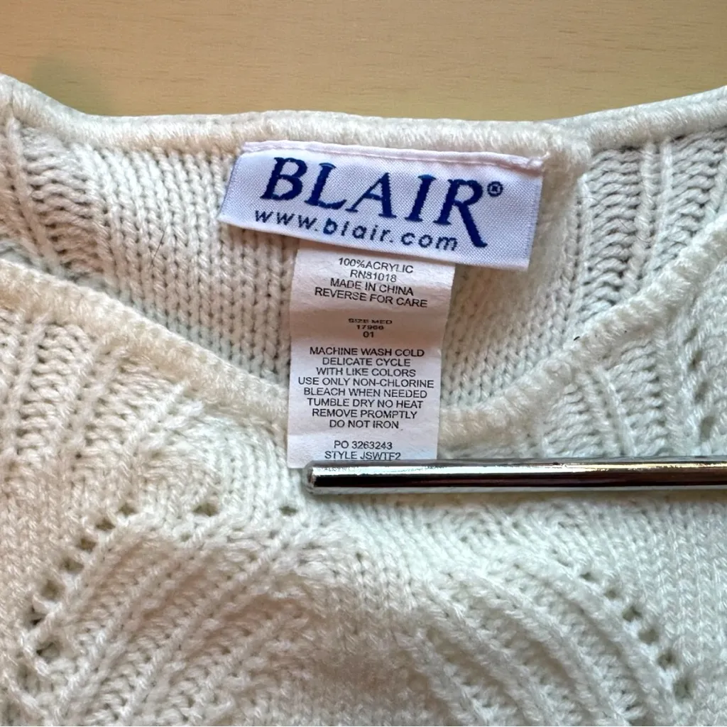 Blair  White Knit Sweater Pullover Women’s Medium - Image 5