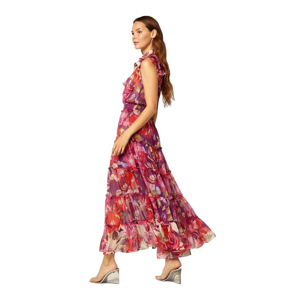 MISA Los Angeles Trina Lilac Coming Up Roses Floral Midi Dress Ruffle Trim XS - Image 4