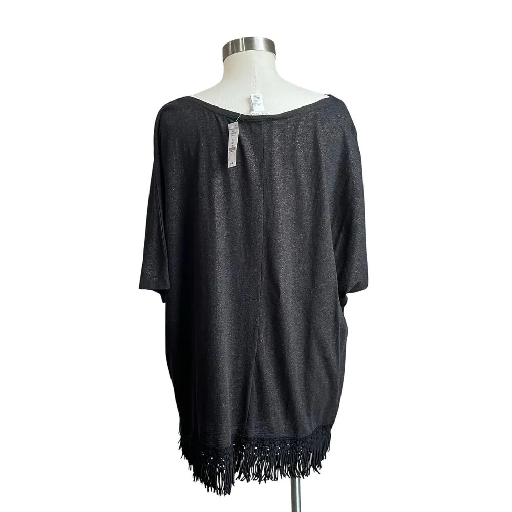 White House Black Market Black & Gold Fringe Boho V Neck Blouse NWT Sz L/XL - Image 3