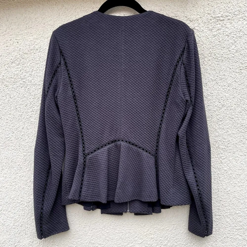 Rebecca Taylor Charcoal Black Peplum Jacket 6 Perforated Ladder Trim - Image 8