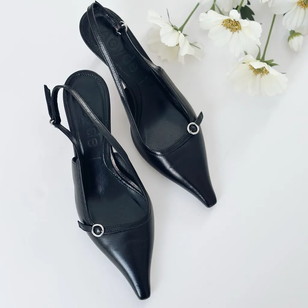 Aeyde Saba Buckled Slingback Heels Black Size 7 - Image 2