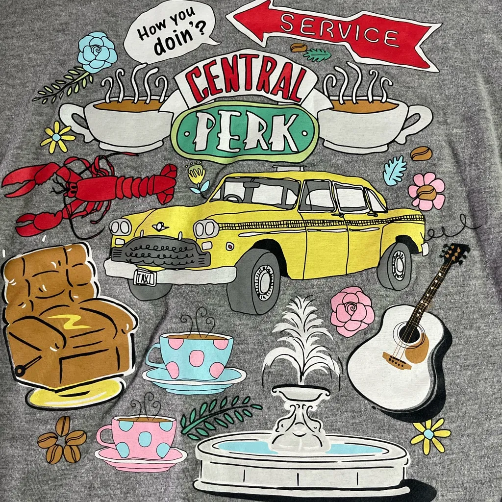 FRIENDS CENTRAL‎ PERK GRAPHIC TEE SITCOM LONG SLEEVE UNISEX XL PREOWNED Gray - Image 3