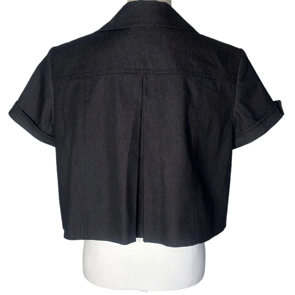 Nine West Charcoal Grey Short Sleeve Button Front Cropped Suit Jacket - Image 4