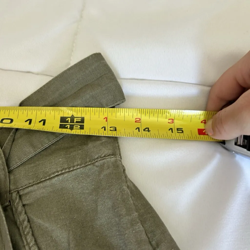 Womens Size Small Army Green Tie Pockets Side Zip Linen Blend Mini Skirt - Image 7