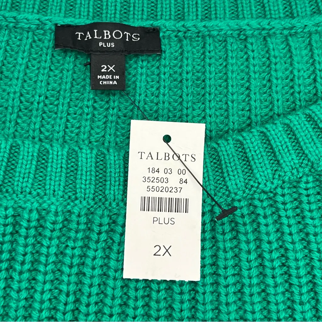 Talbots Plus Cable Knit Crewneck Sweater Kelly Green‎ Womens Size 2X Winter NEW - Image 2