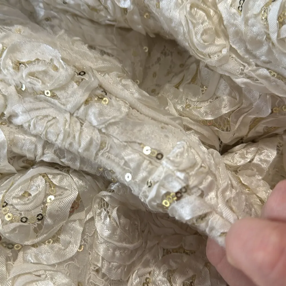 Alex Evenings Blouse ivory rose embroidered gold sequined evening blouse size L - Image 14