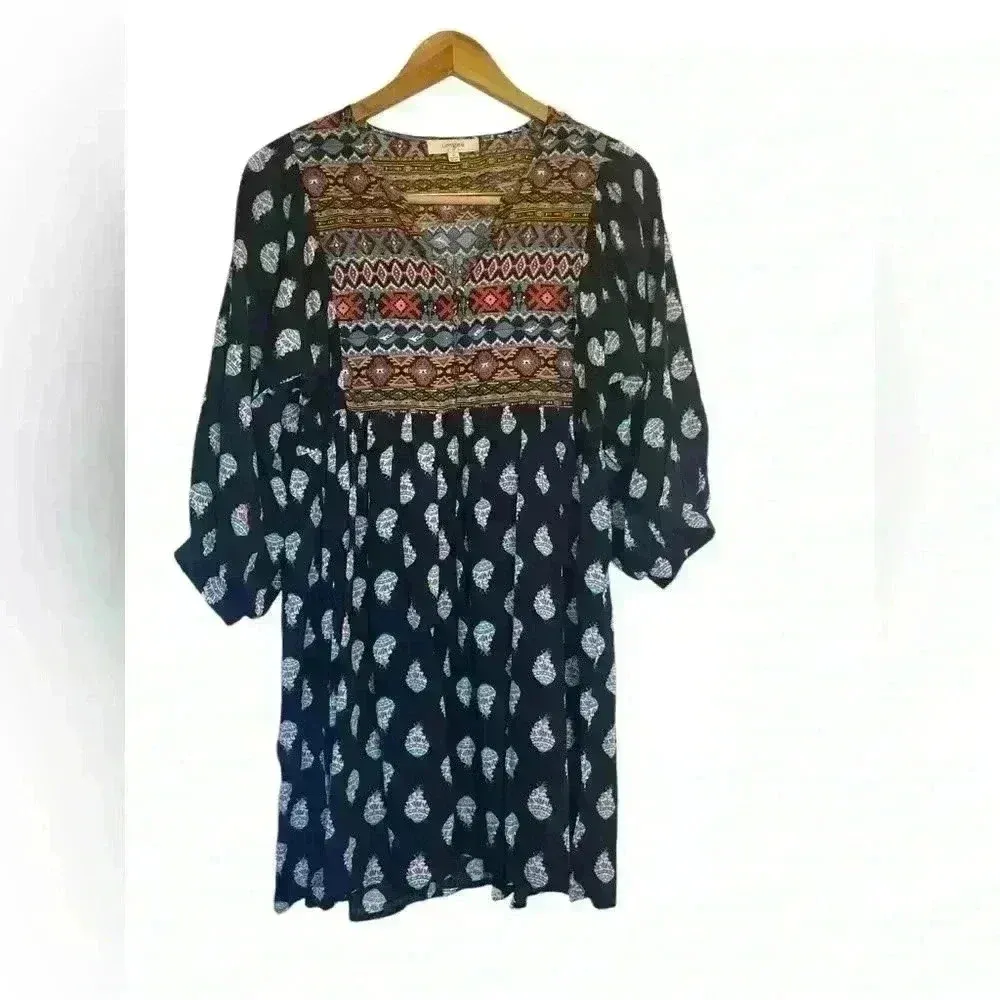 Umgee Southwestern Print Tunic Dress Small Aztec Navajo Boho Fall‎ Lightweight - Image 3