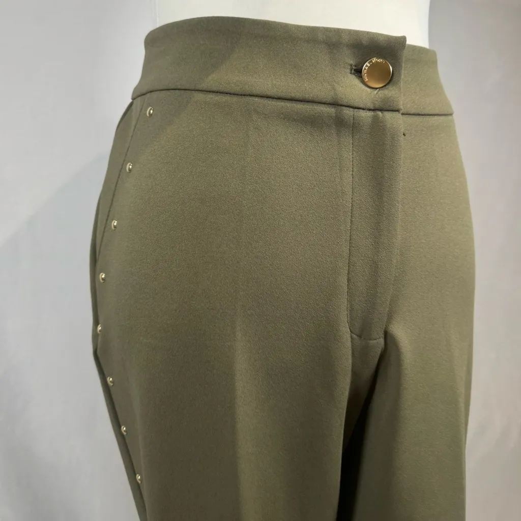 Michael Kors olive green gold studded high-rise crop flare pants size 8 NWT - Image 2