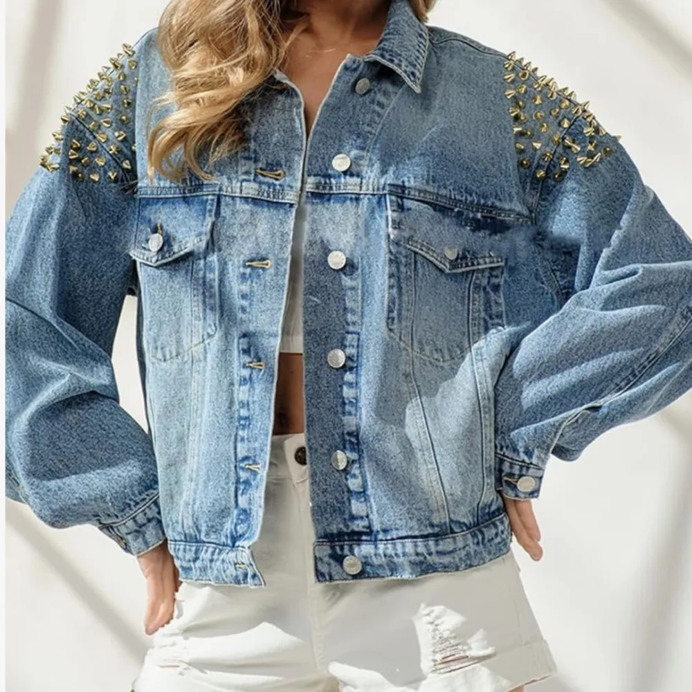 Boutique Jacket Blue B Studded denim jacket size M Size M - Image 7
