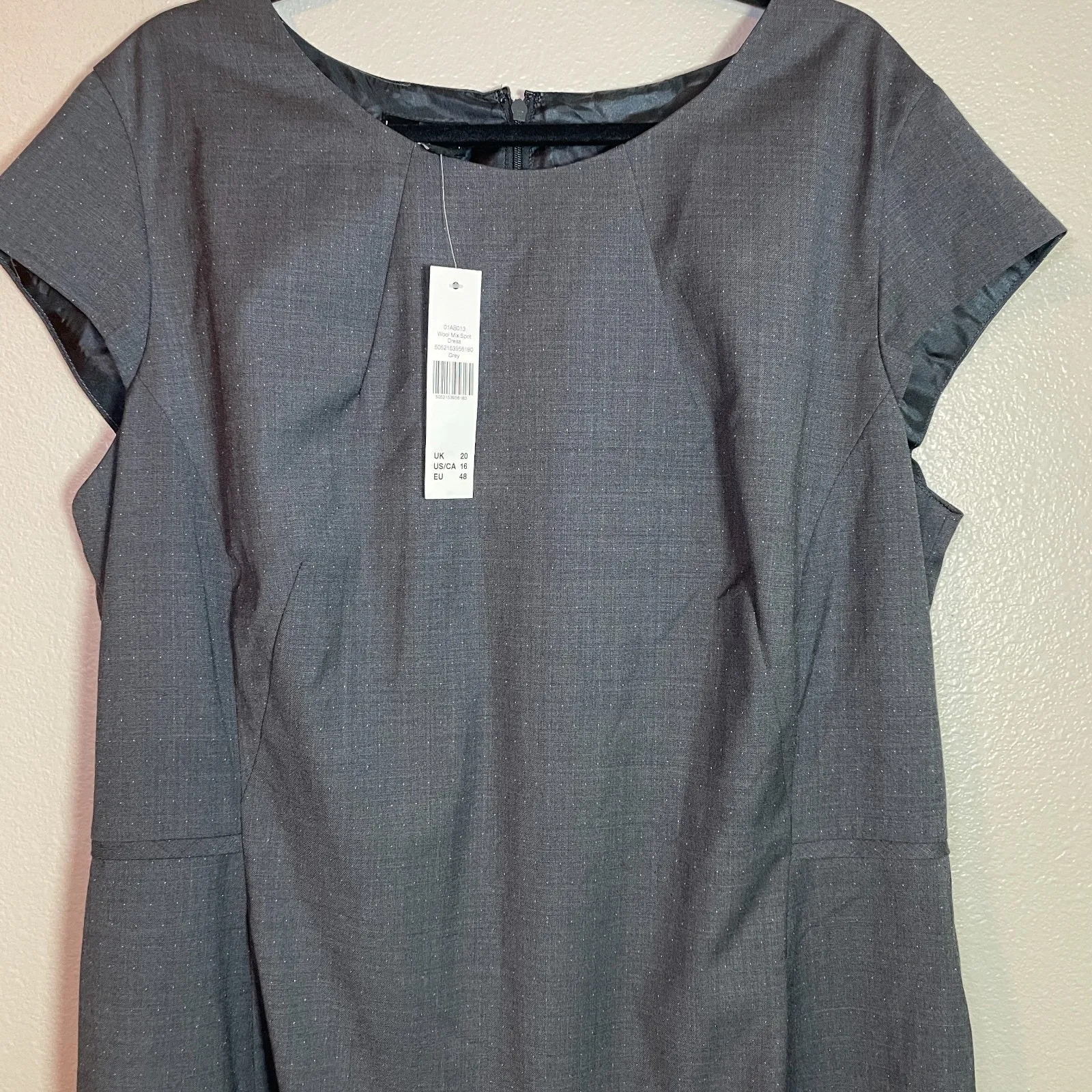 Long Tall Sally Dress Size US 16 Wool Blend Gray White Polka Dots Career Office - Image 3
