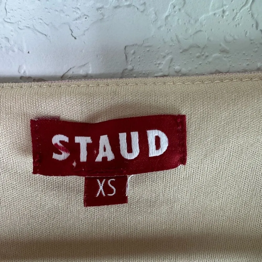 Staud Sheer Tulle Shift Dress w/Beaded Bell Sleeves Nude Lining Size XS - Image 2