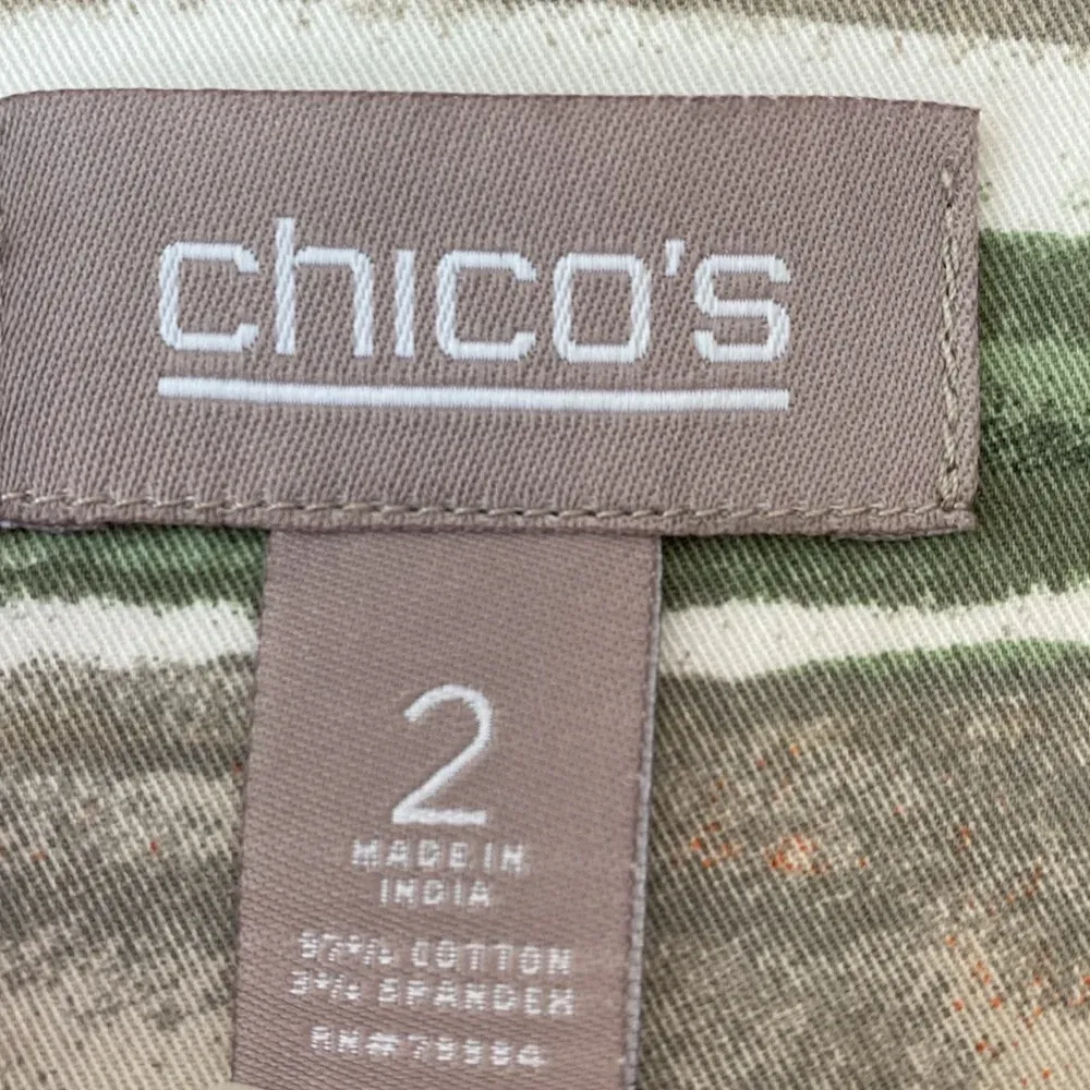 Chico’s Size 2 Abstract Striped‎ Cotton Ruffle Open Front Jacket Chicos Large - Image 8