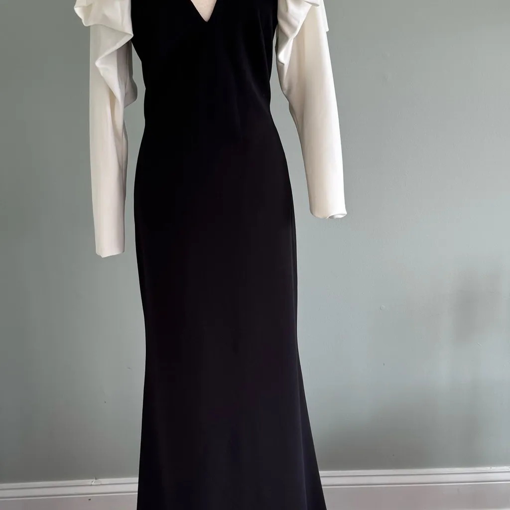 Tadashi Shoji Black/White Long Sleeve Dress Black Tie Gala Formal Holiday  sz M - Image 15
