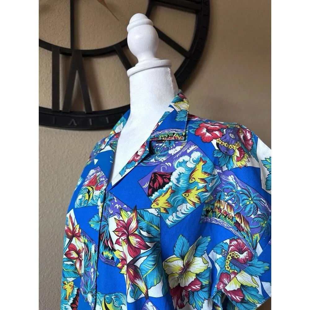 Vtg Cabin Creek Colorful Floral Tropical Short Sleeve Button Up Shirt Womens Med - Image 2