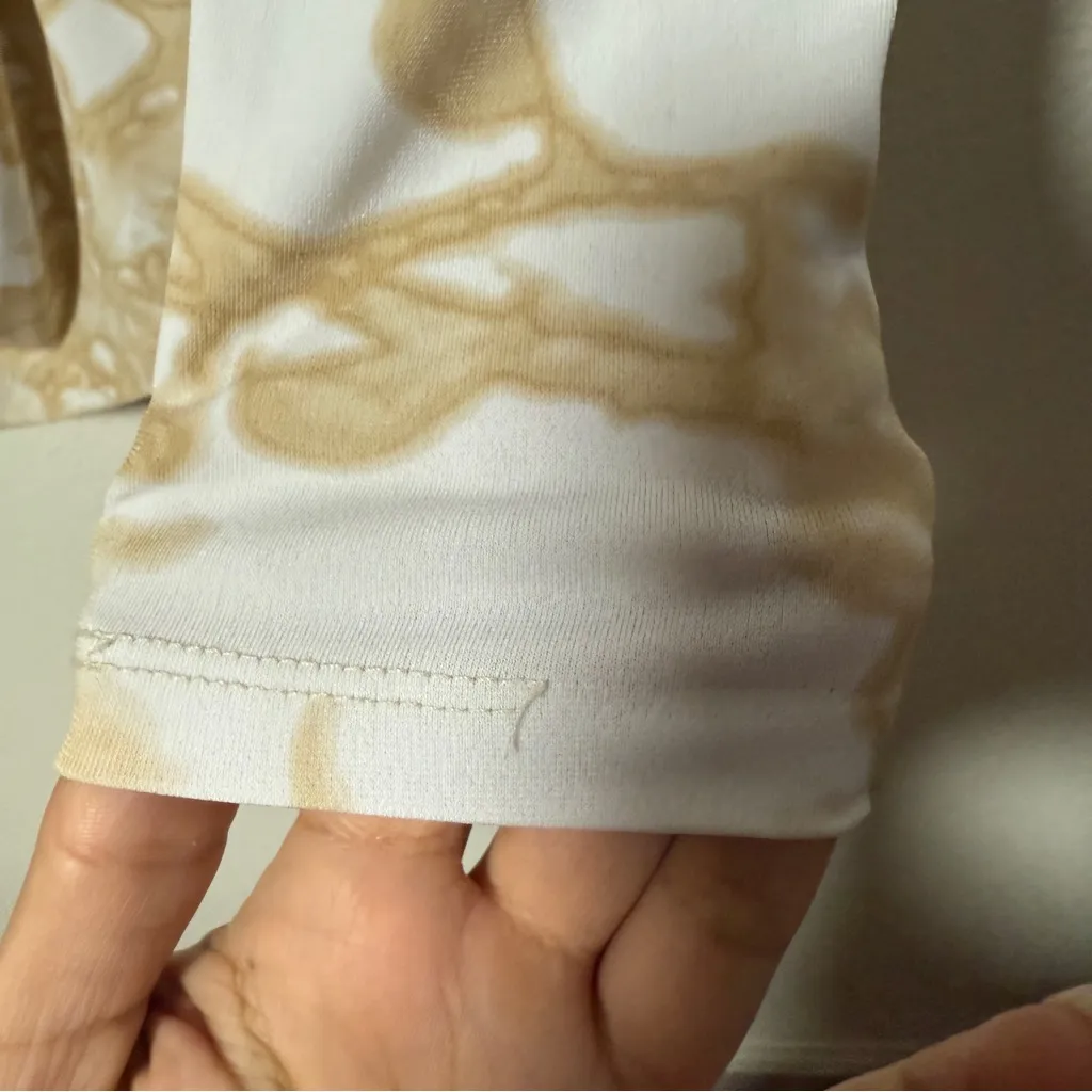 Jennifer Lopez XS Beige Marble Print Ruched Wrap Top Long Sleeve - Image 6