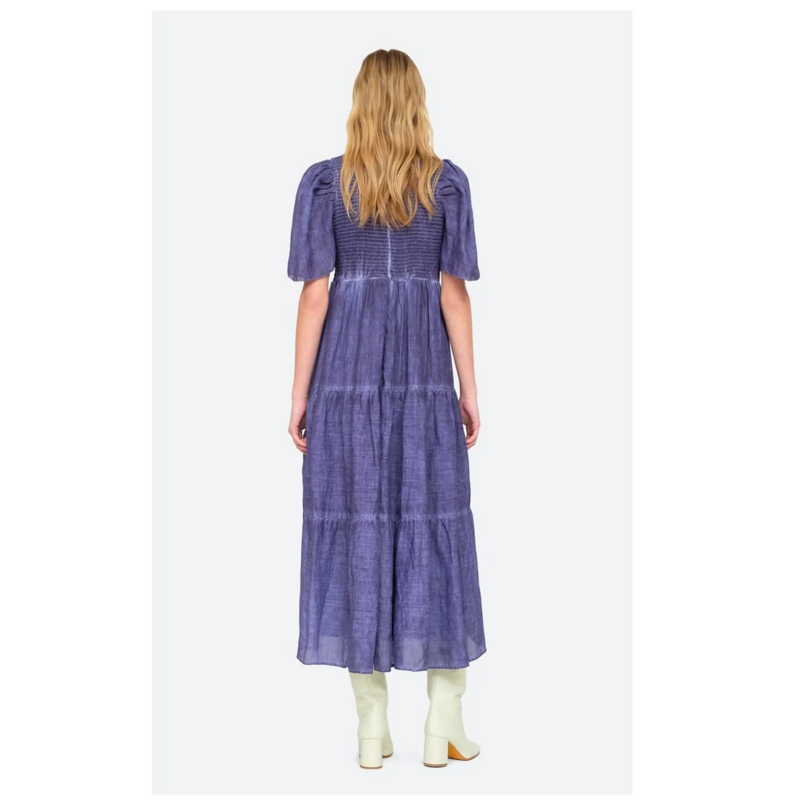 Sea New York Yara Smocked Tiered Cotton Dress Size 10 Purple - Image 2