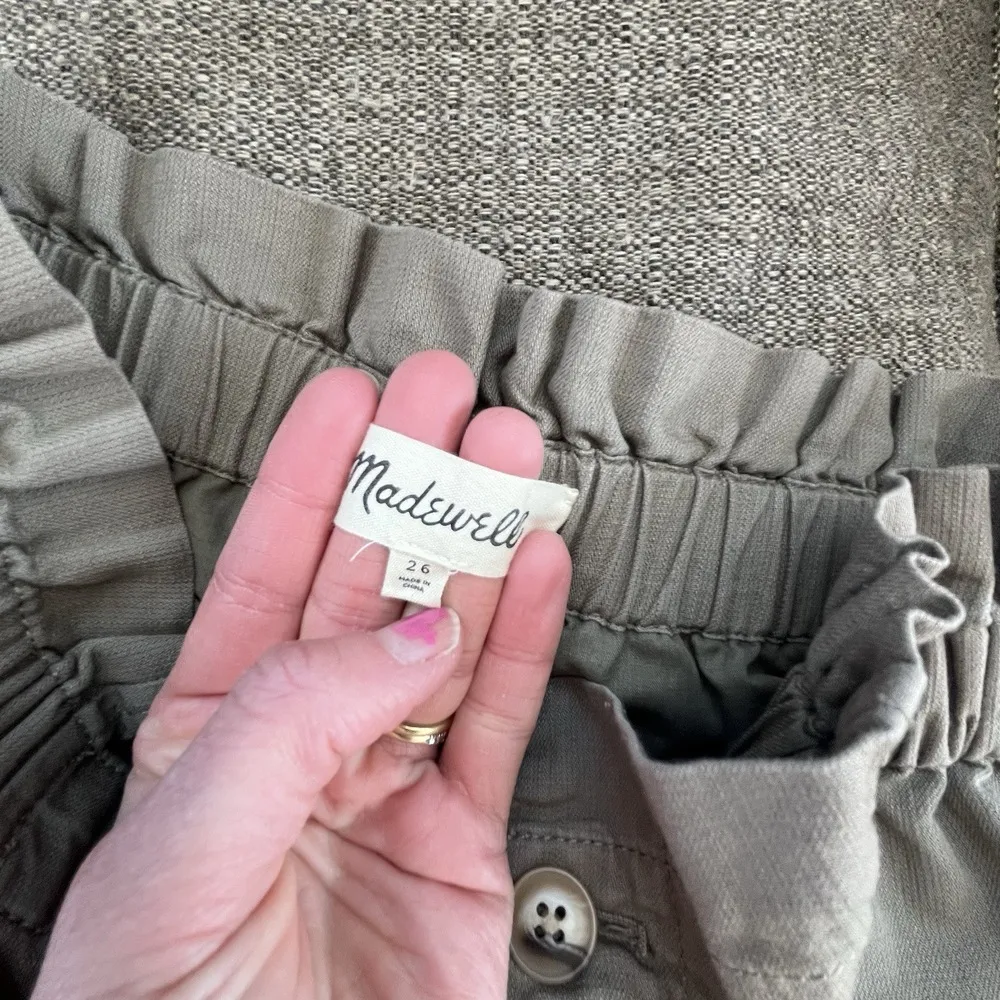 Madewell Pull On High rise paperbag waist Tapered crop olive green Women 26 - Image 8