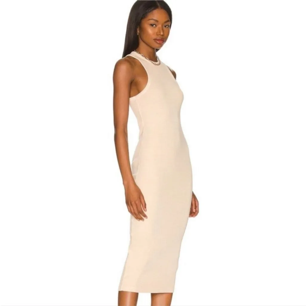 TULAROSA GREEN The Emily Ribbed Jersey Tank Midi Dress in Cream size XXS - Image 4