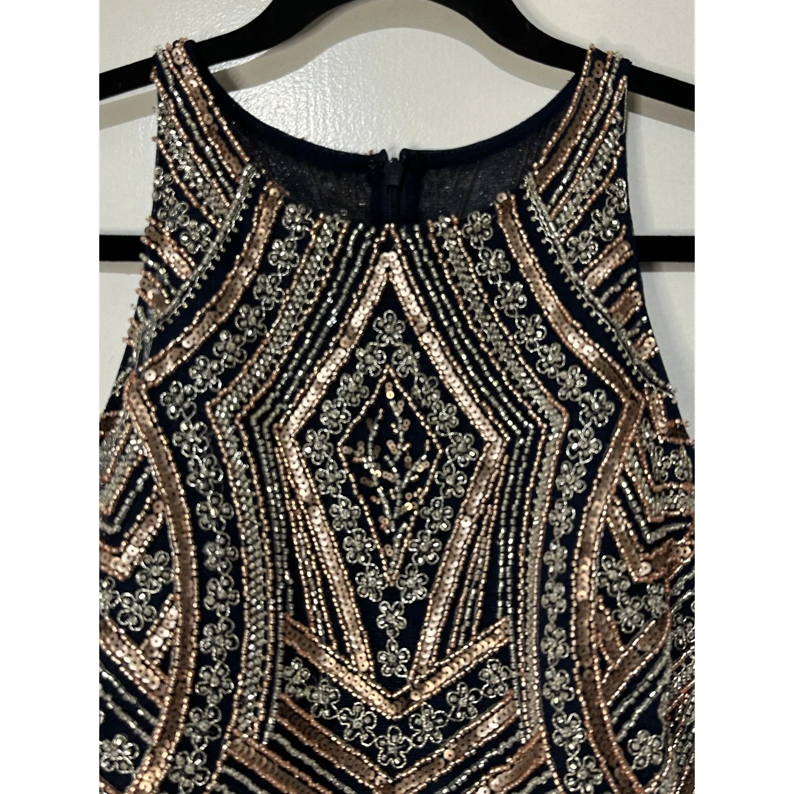 Betsy & Adam Women's Beaded Navy Gold Gown Size 10 Petite NWT Elegant Formal - Image 5