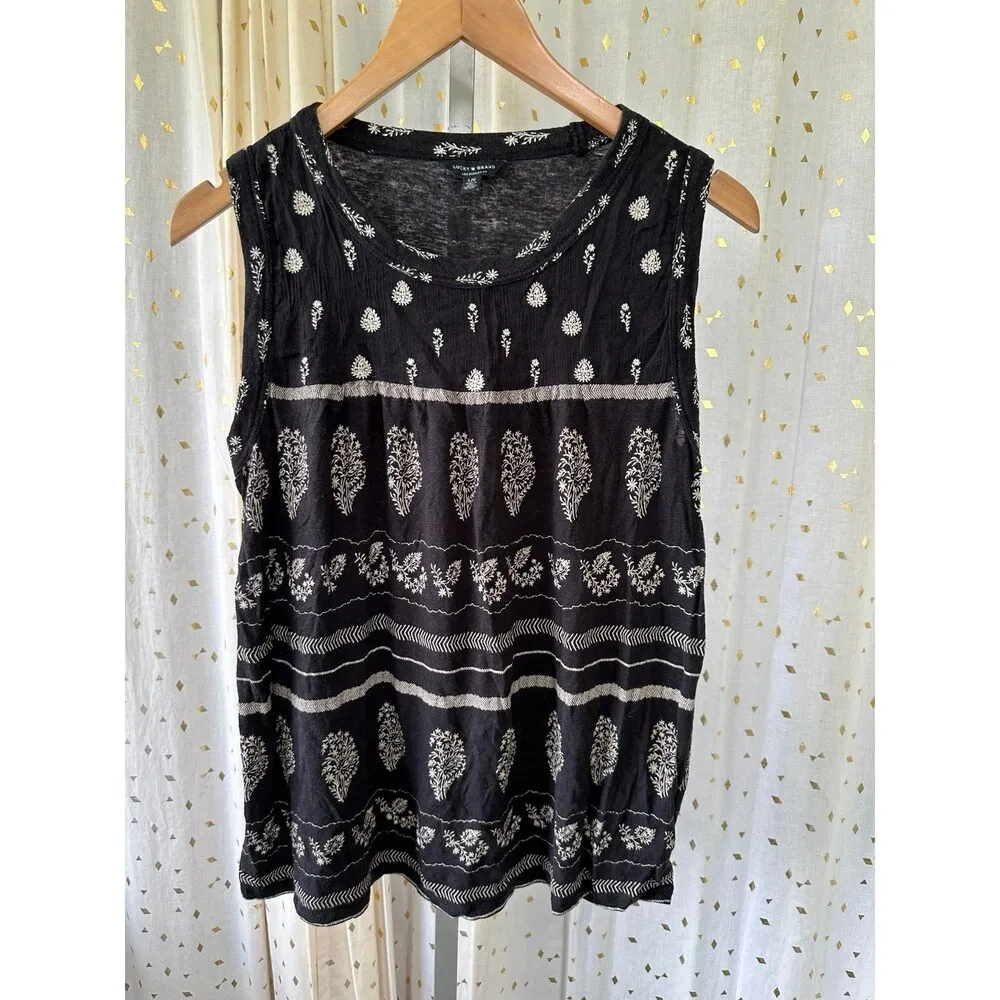 Lucky Brand Women's Linen Blend Embroidered Bohemian Sleeveless Blouse L - Image 4