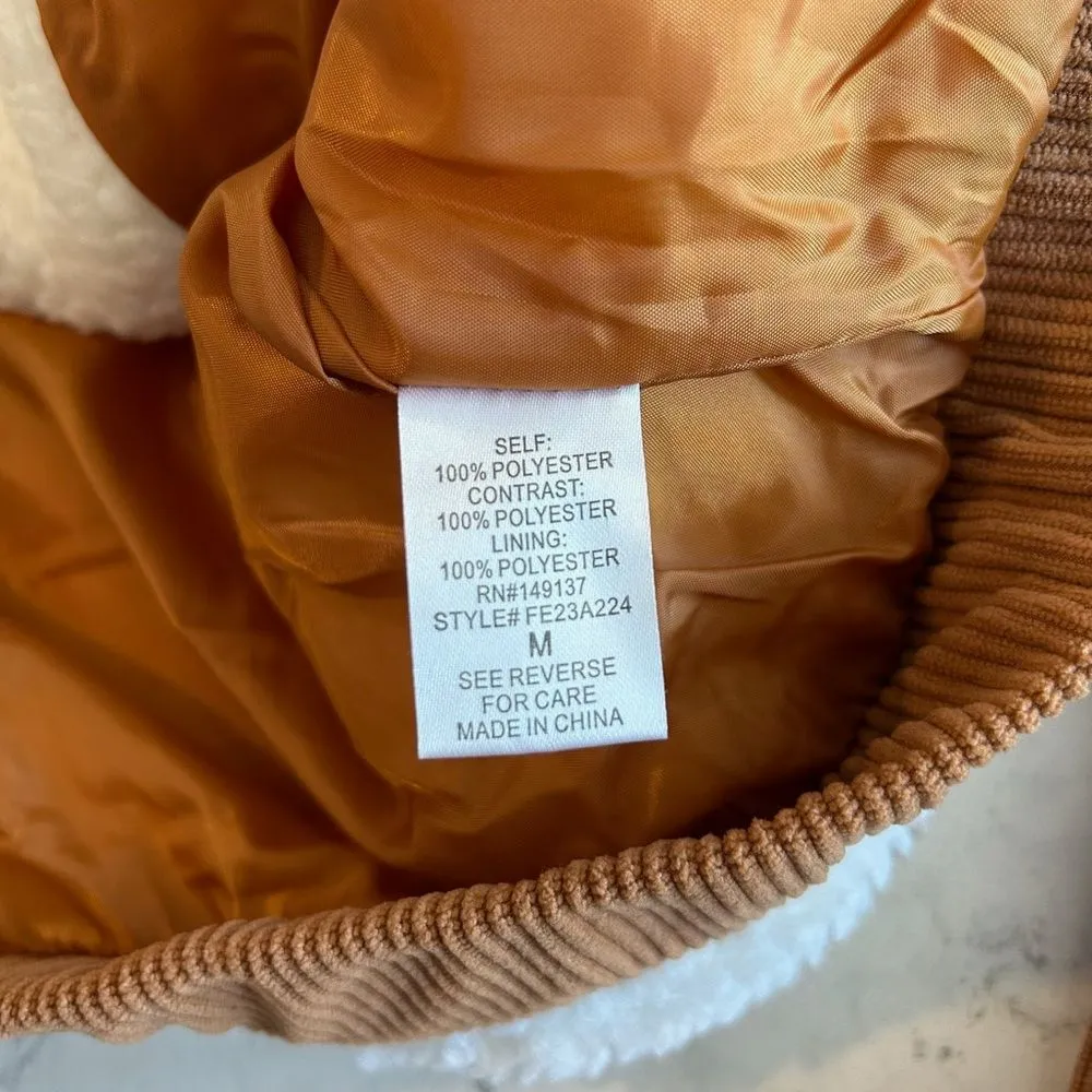 HYFVE  Women’s M Cropped Mixed Media Jacket Sherpa Corduroy Brown Cream Fall - Image 6