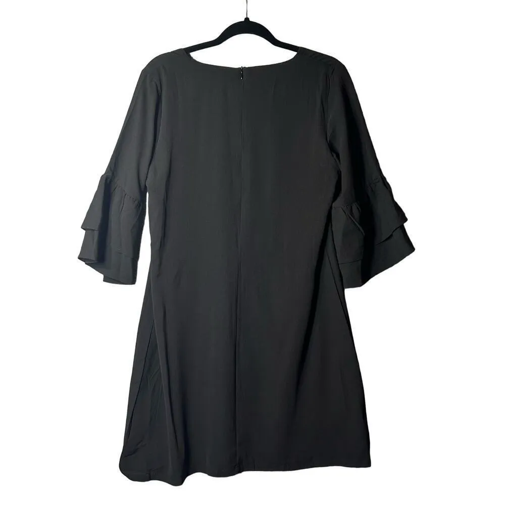 Belongsci Dress Womens Medium Black V Neck Bell Sleeve‎ Shift Mini Dress NEW - Image 3