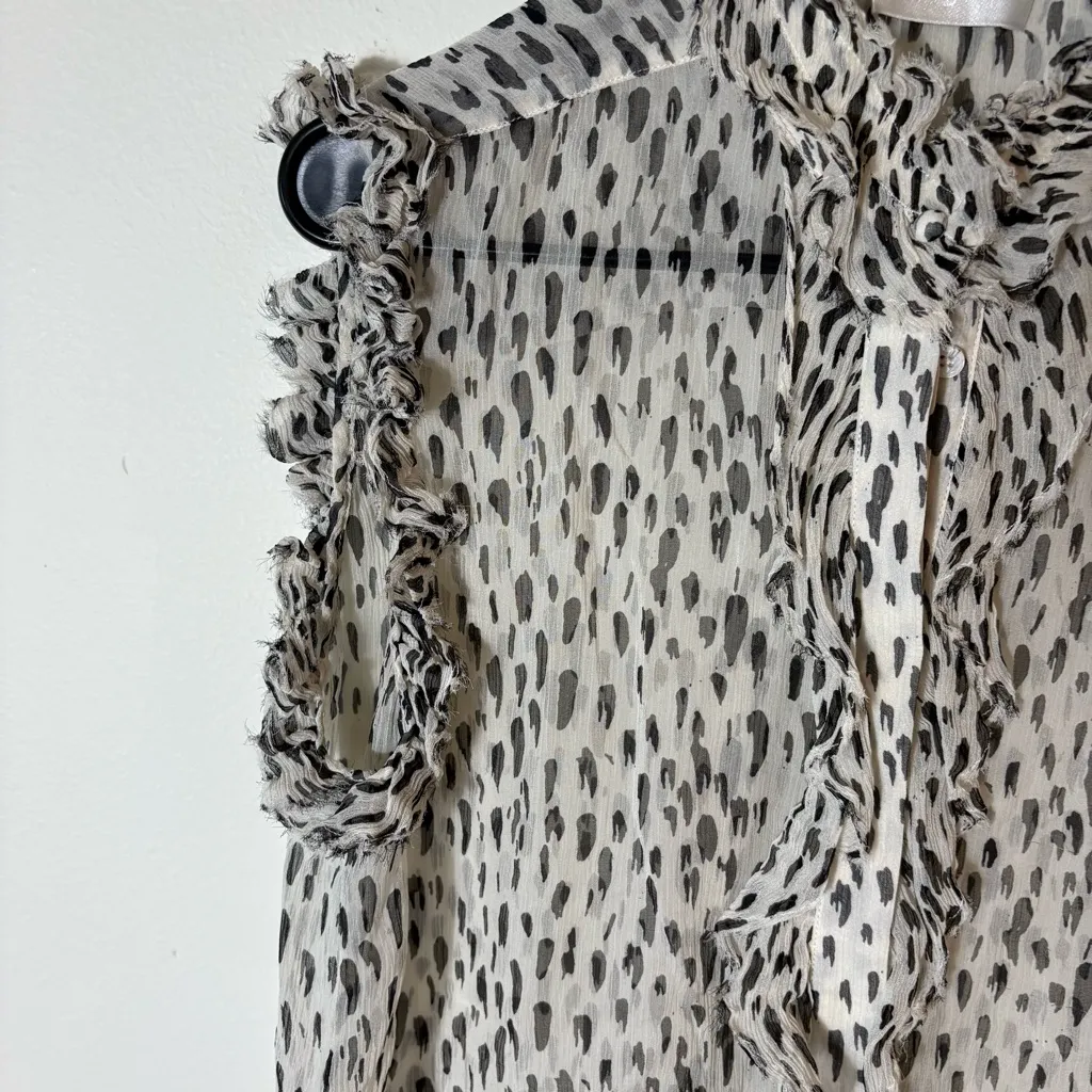 7 For All Mankind 100% Silk‎ Sleeveless Ruffle Blouse Size Medium - Image 3