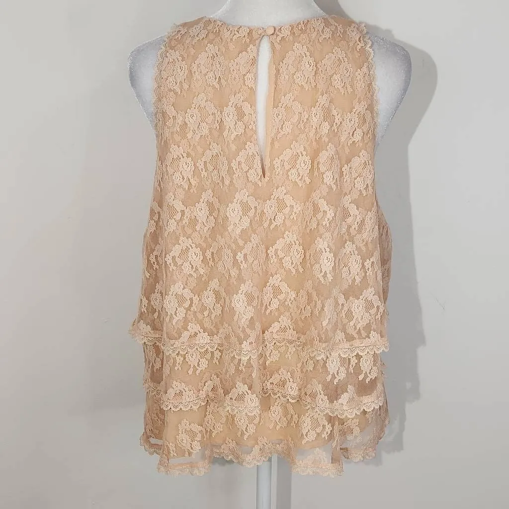 Anthropologie Peach Ruffled Layer Lace Sleeveless Top Size 12 Coquette Lace Top - Image 7