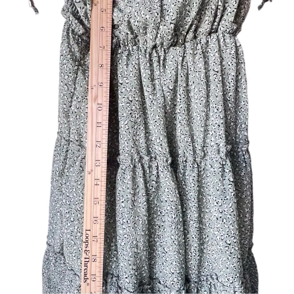 Womens dress ruffle light green layered sun floral Gaby boho chic fresh S - Image 10