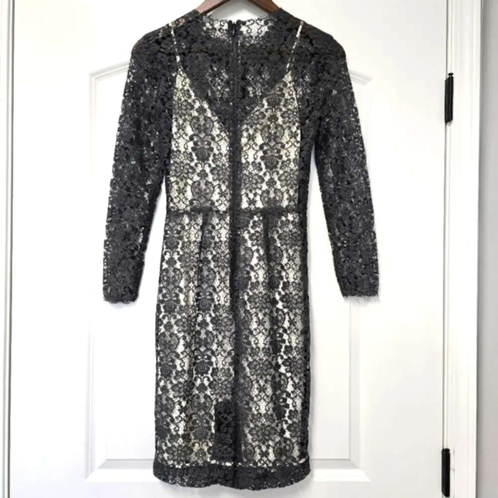L'Agence Womens Lace Sheath Dress By Revolve Size 0 Gray Lace Over White Coquett - Image 3