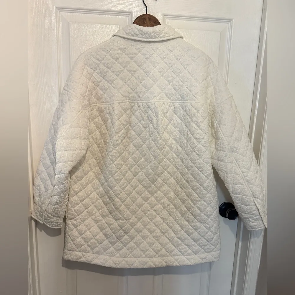 TOPSHOP Women's White Crinkle Fabric Quilted Oversized Puffer Coat Size 4 - Image 2