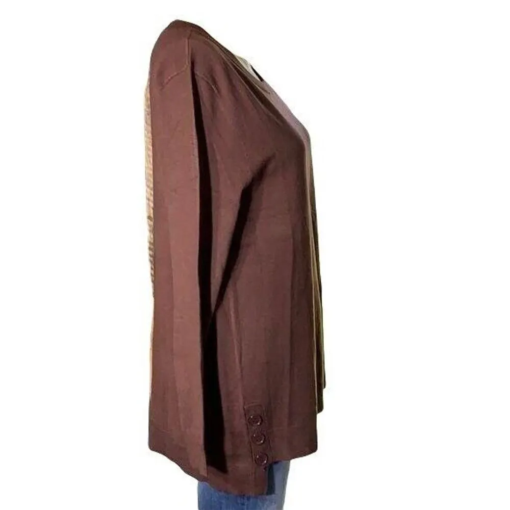 ModCloth Womens Button Detail Pullover Tunic Sweater High Low Brown Medium - Image 4