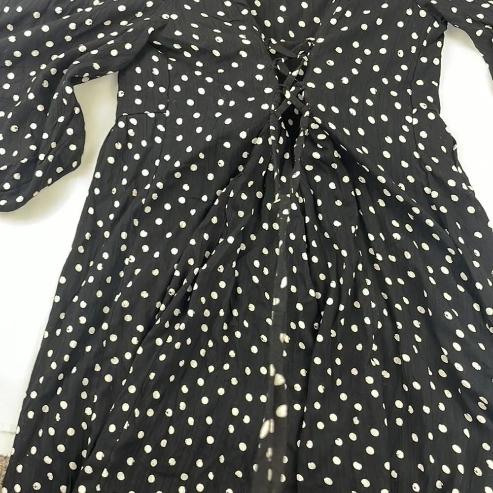 Maurices Black Polka Dot Babydoll Mini Dress. 3/4 Sleeves, Tie Back. Size S NEW - Image 11