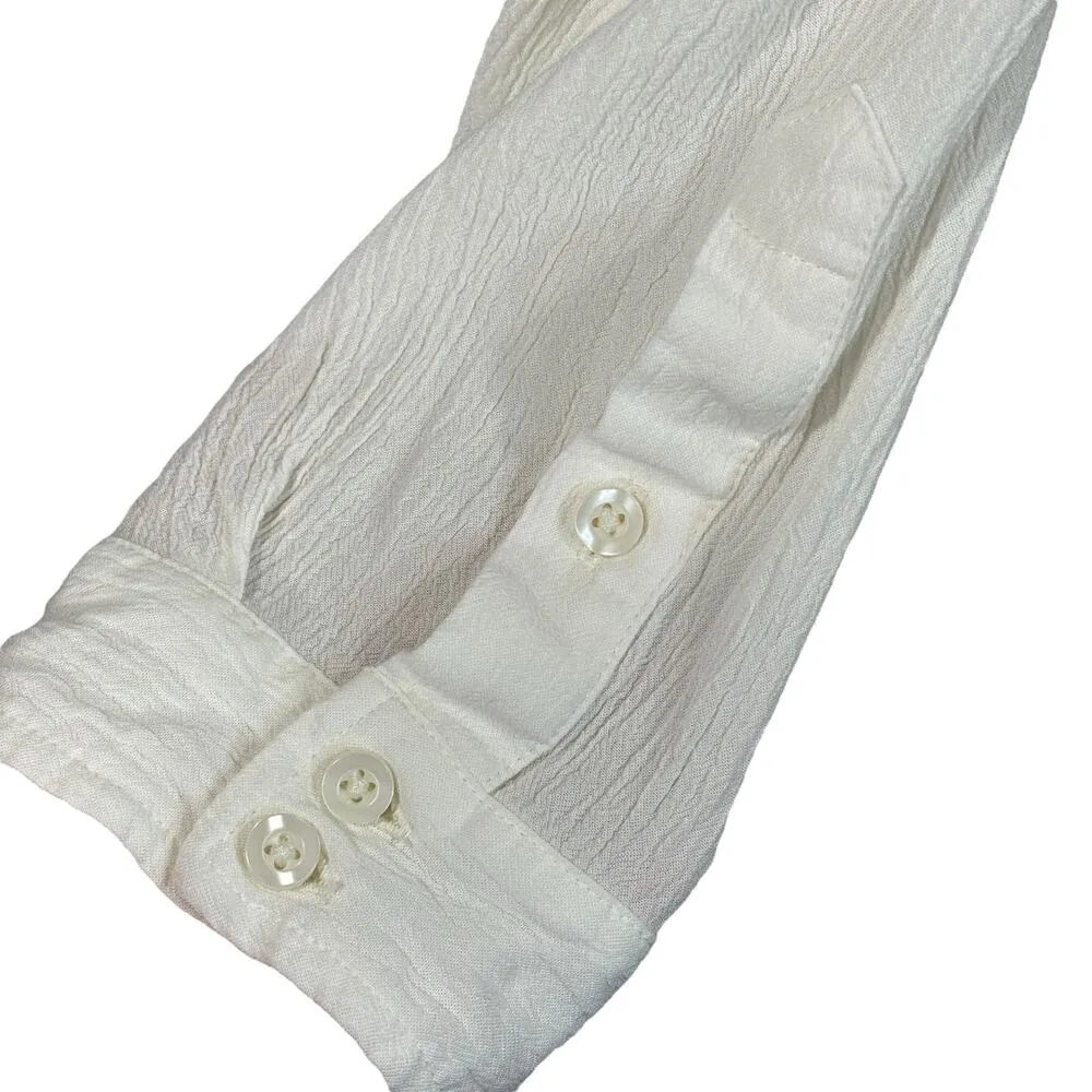 Torrid SZ 3 (3X-Large) Top Button-Up Gauzy Silver Stars Roll-Tab Sleeves Pocket - Image 4