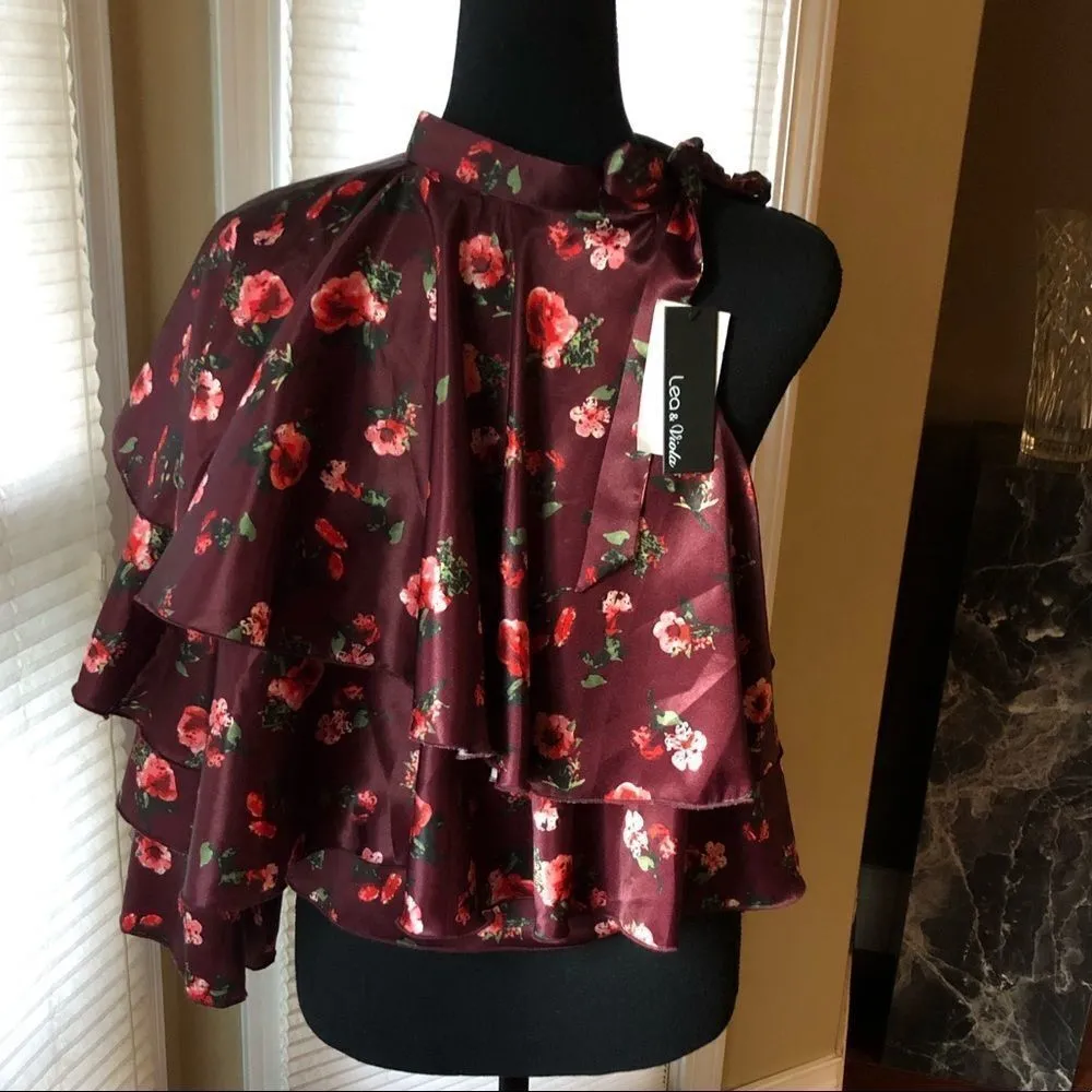 Lea & Viola One off Shoulder w/ Bell Sleeves Red Size M - Image 4