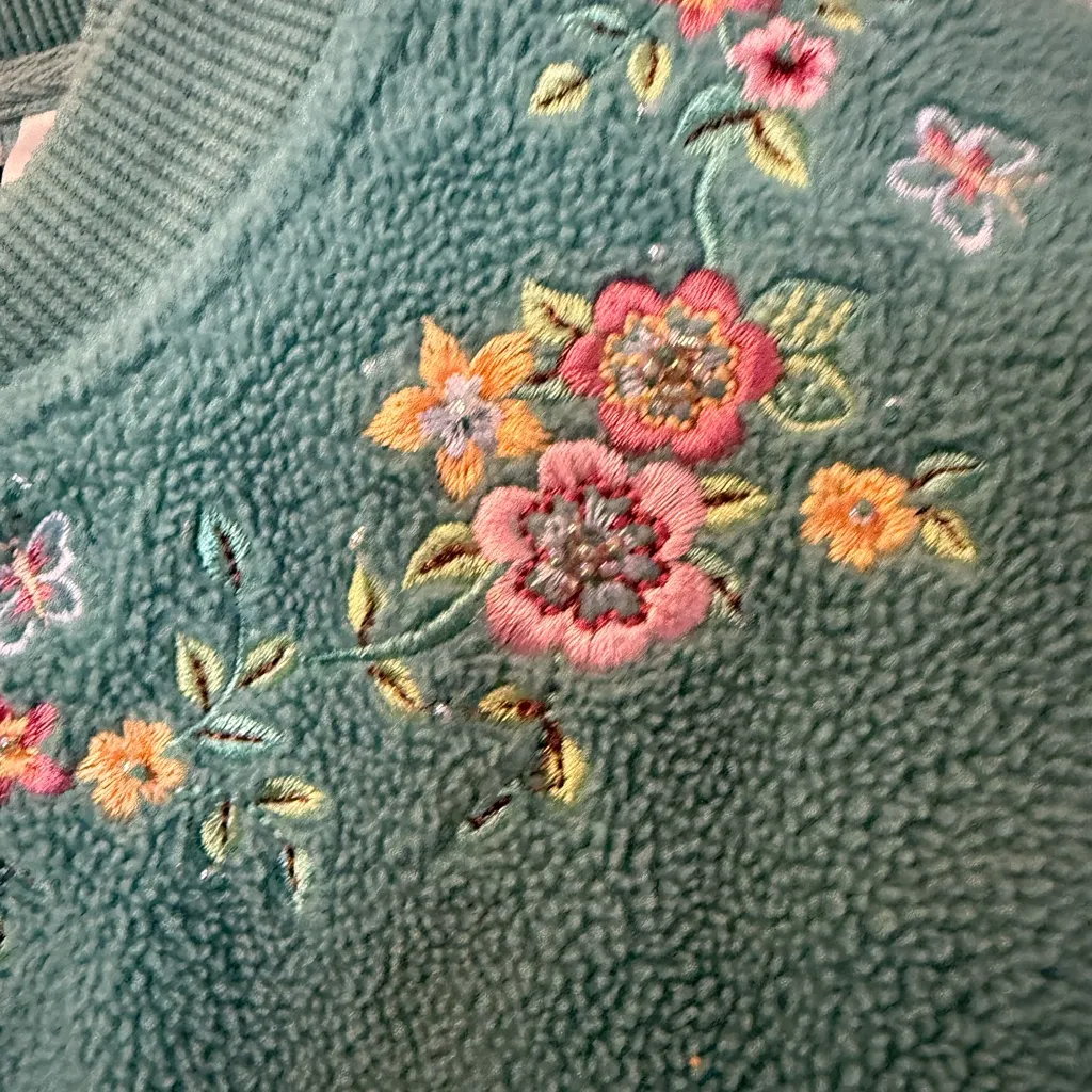 Vintage Alfred Dunner Floral Sage Green Fleece Cozy Sweater Women’s‎ Sz L Size L - Image 4