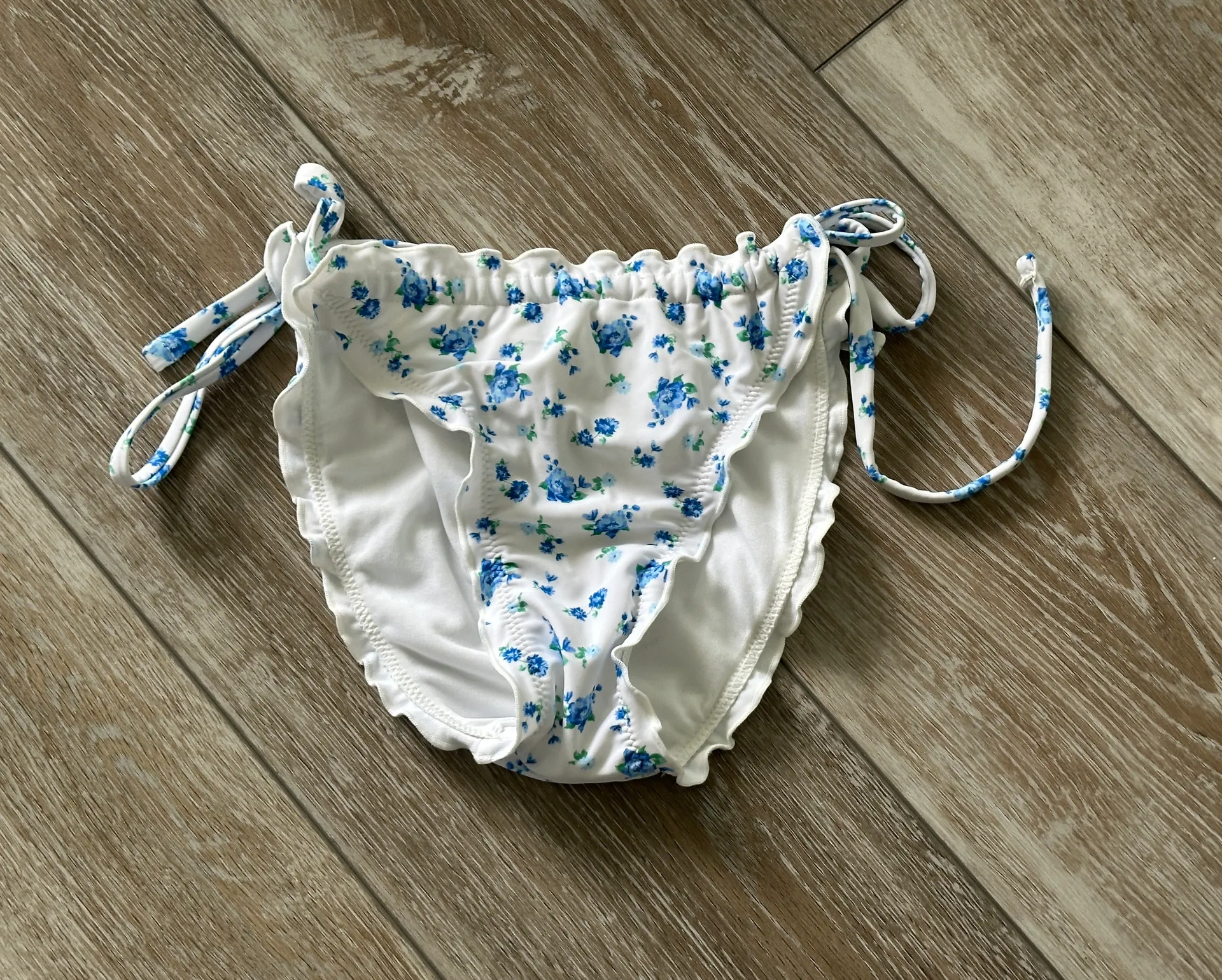 Sz XS Floral Bikini Bottom Ruffle Trim Adjustable Drawstring Ties On Sides - Image 2