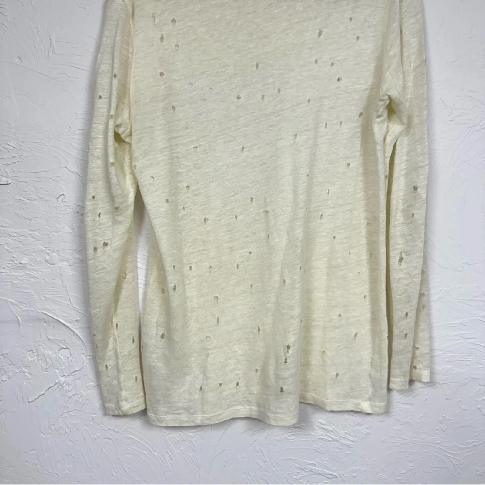 Iro Linen Cream Crew Neck Distressed Pullover Sweater Womens XS Oversized Beachy - Image 8