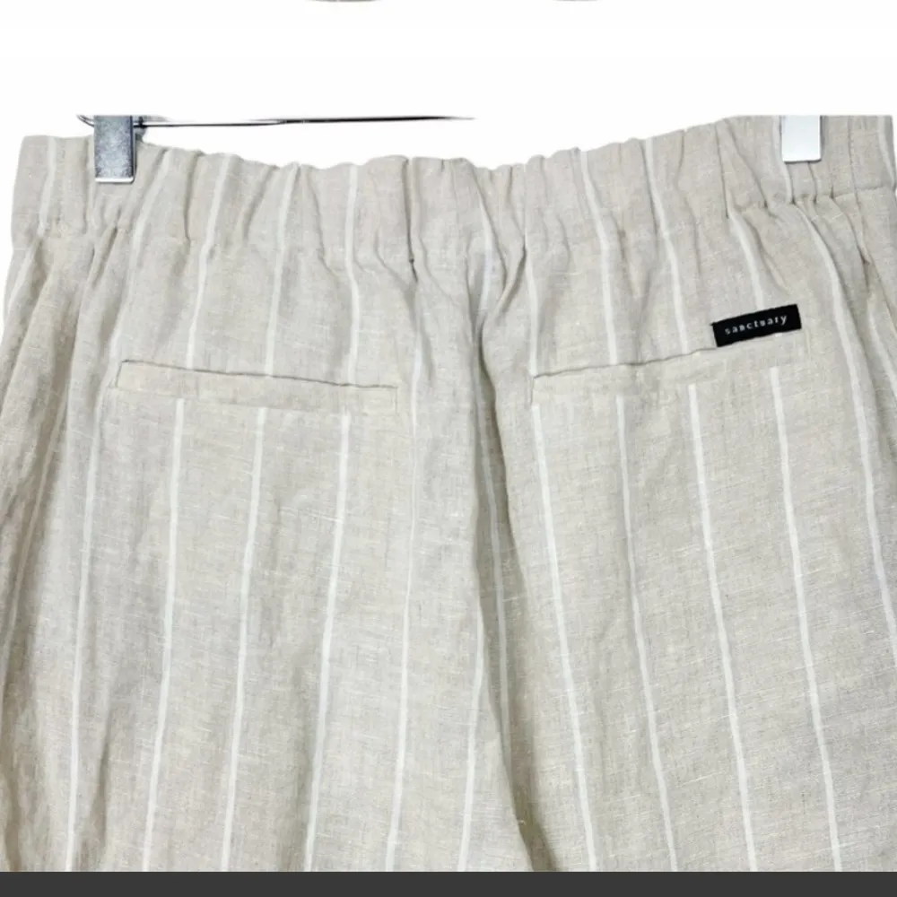 Sanctuary 100% Linen Wide Leg Pants Womens 27 Belted Stripe Beige Minimalist - Image 4