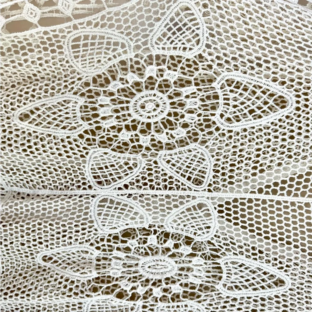 Maurices Ivory Cream Floral Crochet Fringe Trim V-Neck Tunic Top Blouse Large - Image 10