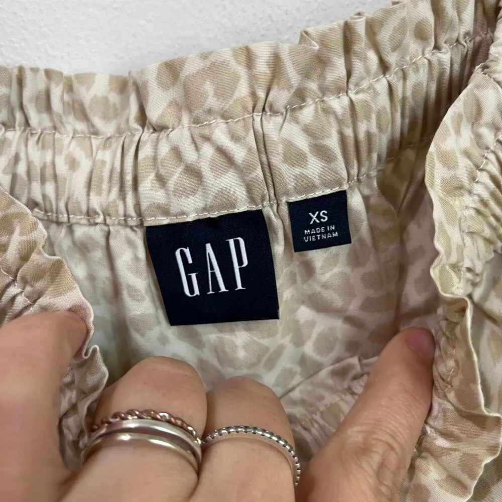 GAP Flutter Sleeve in Beige Leopard 100% Cotton Poplin Blouse Size XS - Image 8