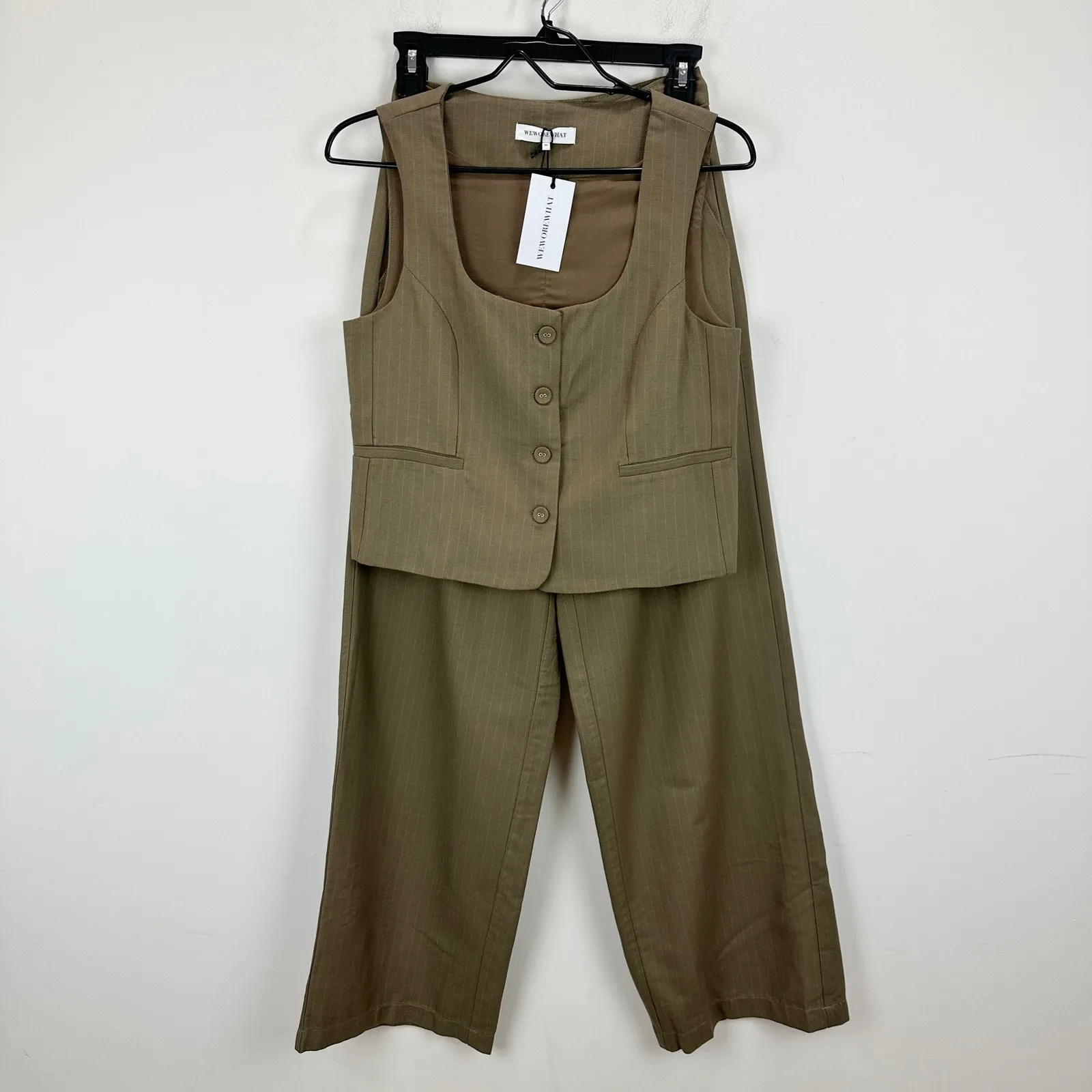 WeWoreWhat Suit Vest Pant Set Pinstripe Brown Wide Leg Tailored XS/0 NWT - Image 4