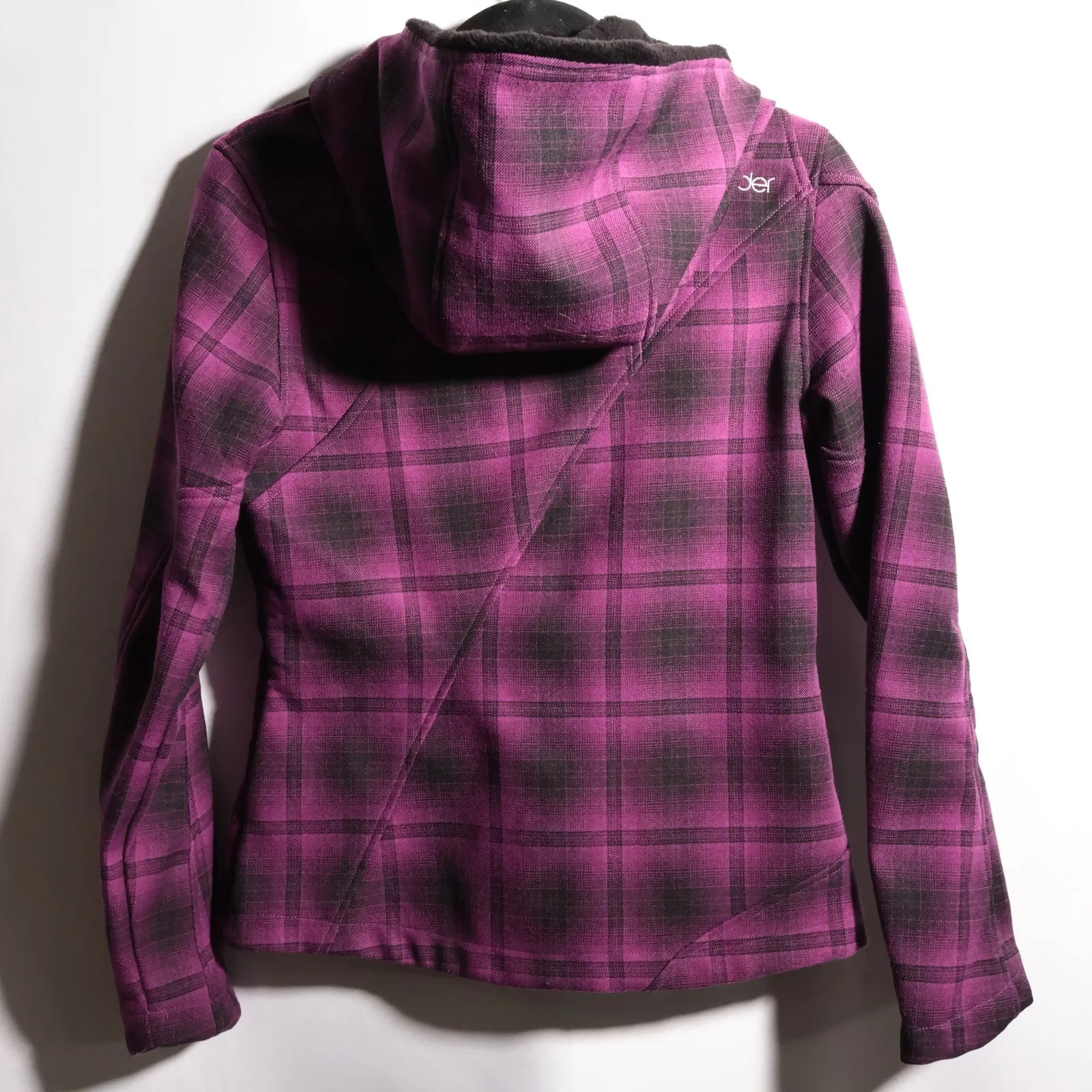 Spyder Womens Plaid Fleece Lined Hooded Jacket Purple Black Size Small Outdoor - Image 2