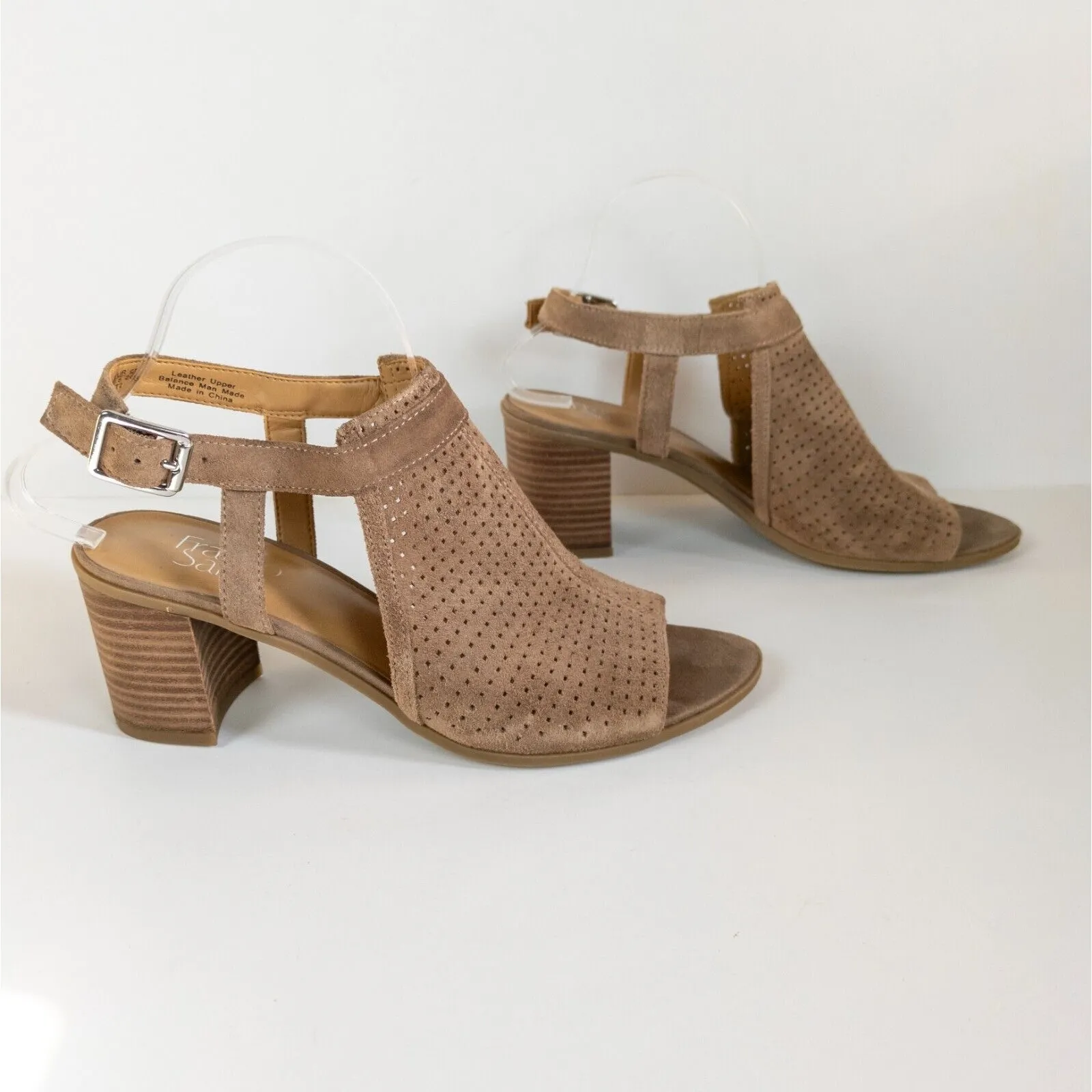 FRANCO SARTO Tan Harlet2 Suede Perforated Heeled Mules Ankle Strap Women's 9.5 - Image 3
