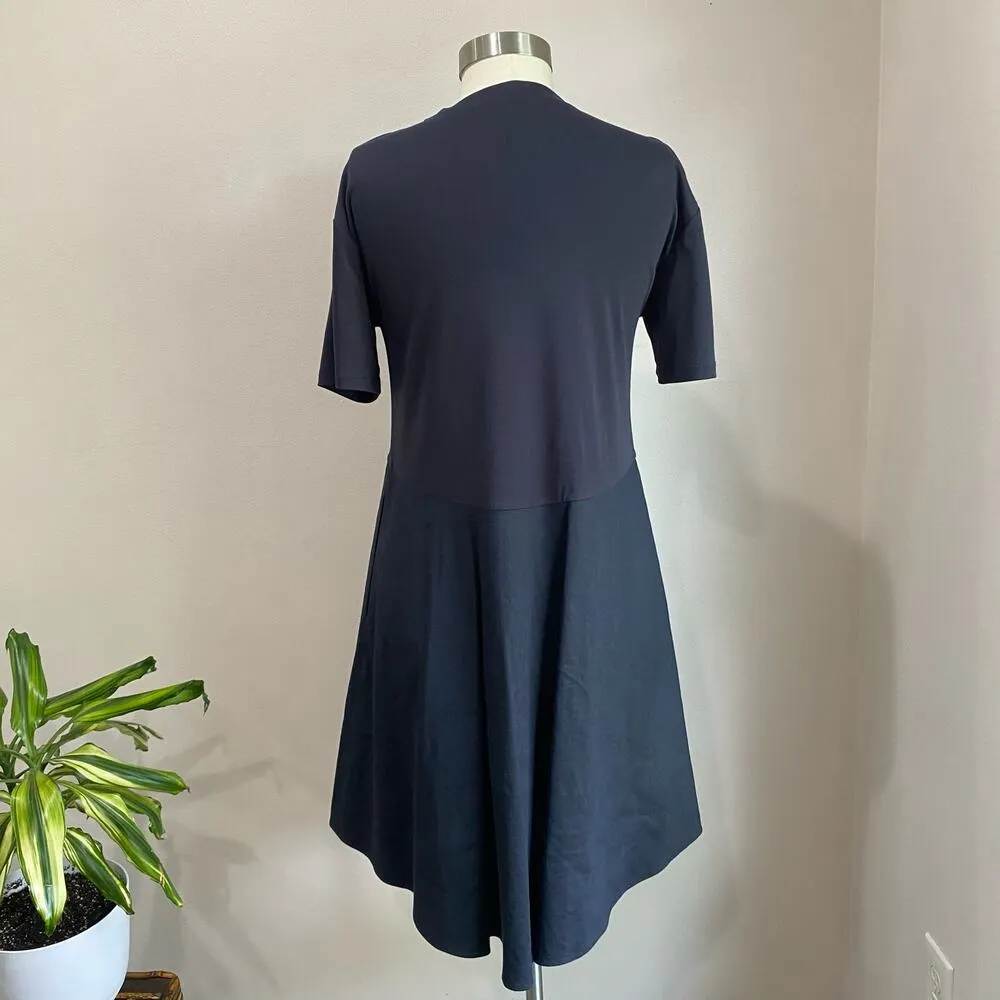 Theory Dark Blue Relaxed Tiered Tee Dress in Stretch Linen Size P (XS) - Image 2