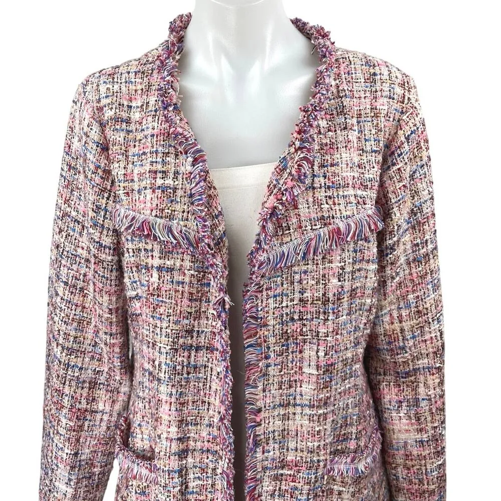 Laundry by Shelli Regal Multicolor Tweed Long Sleeve Blazer Cardigan Jacket L - Image 3