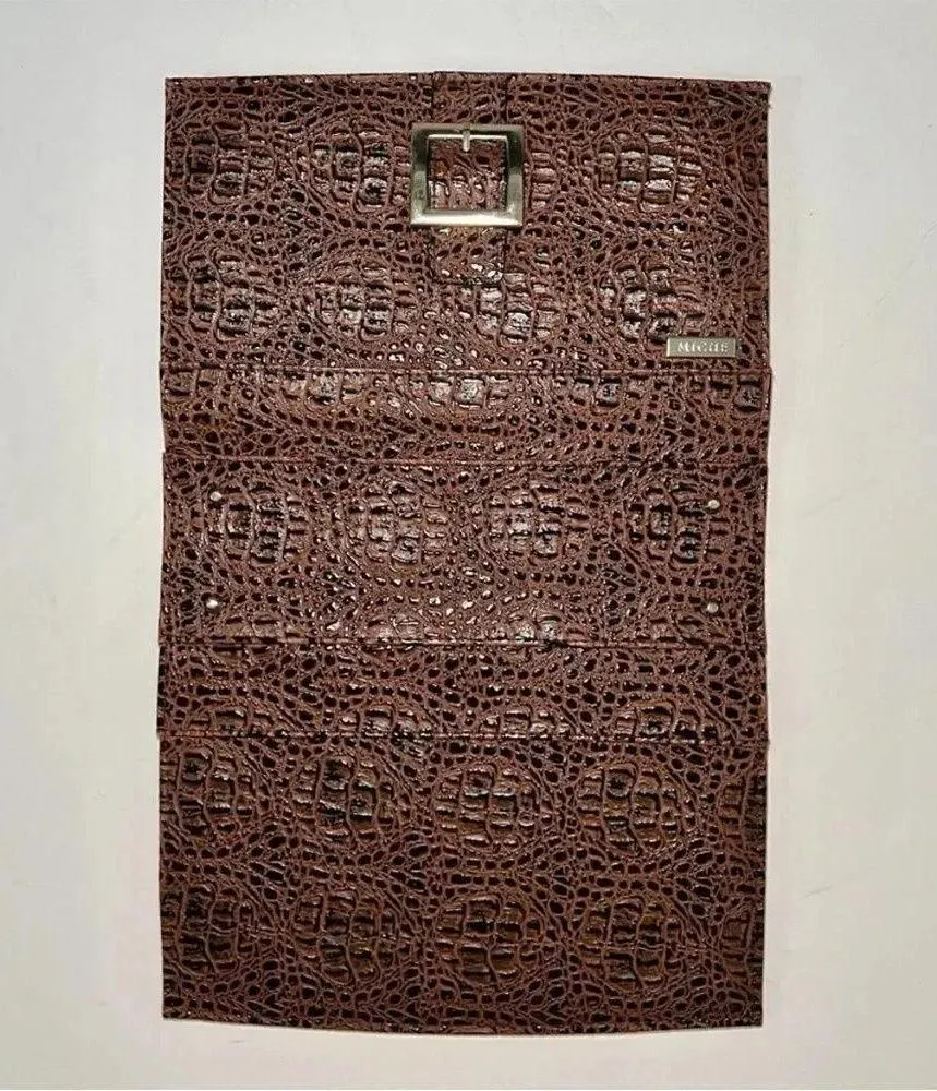 MICHE ELLIE CLASSIC BROWN FAUX CROCODILE LEATHER BUCKLE MAGNETIC PURSE SHELL Brown - Image 8