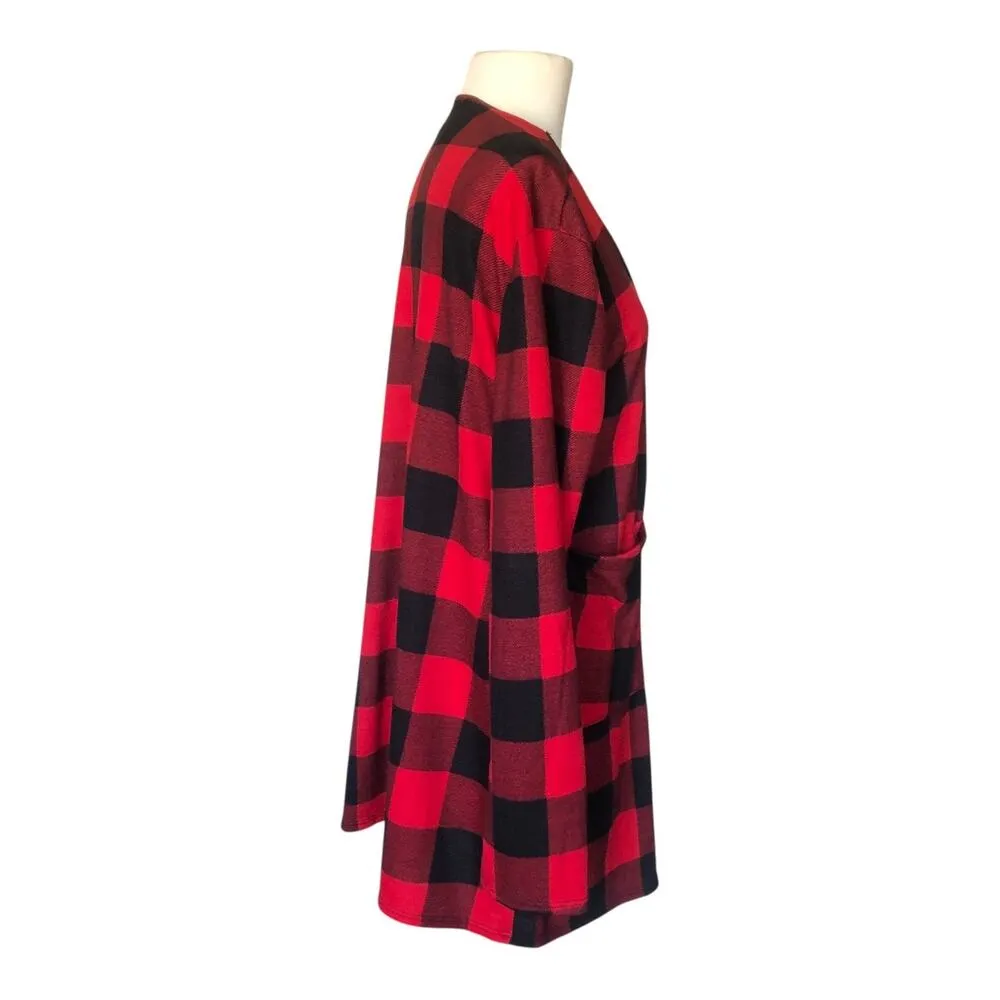 Acting Pro Cardigan Sweater Black Red Buffalo Plaid Sleeve Top Women's Sz Small - Image 3