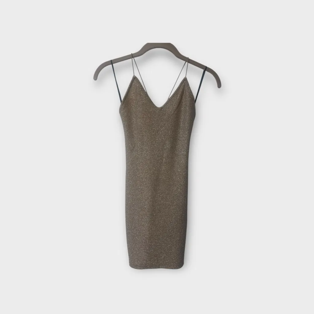 DIVIDED H&M GLITTERY BODYCON DRESS Champagne Rose Gold XXS - Image 3
